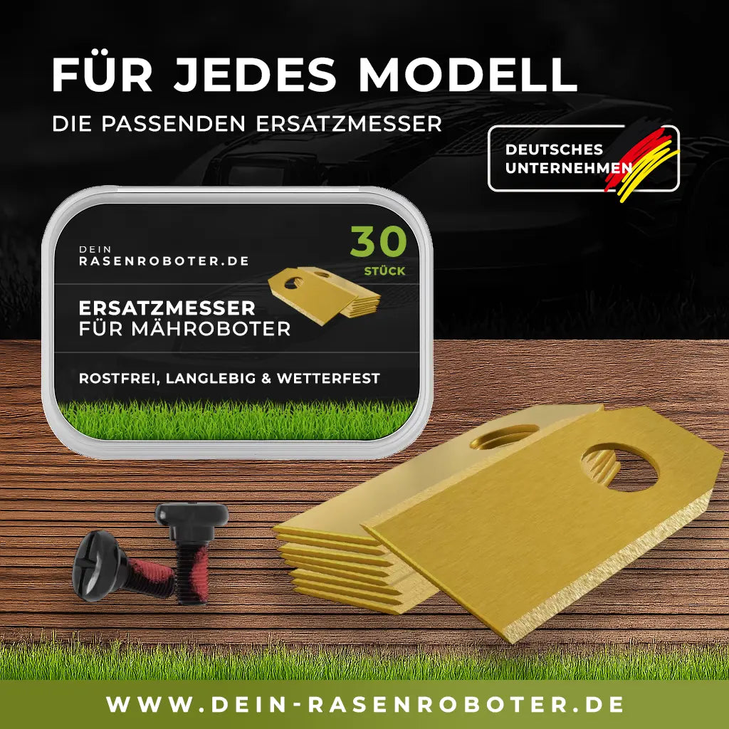30x Premium Titan Ersatzmesser für Sunseeker X3 | X3 Plus | L22 | L26 RTK | Gold-Edition Dein-Rasenroboter.de