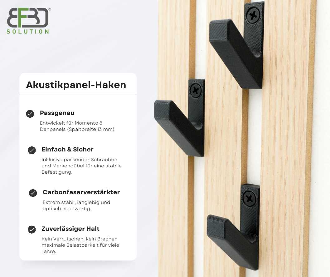 3er-Set Garderobenhaken für Momento / Denpanels Akustik Paneele - 13mm inkl. Schrauben BF3D Solution