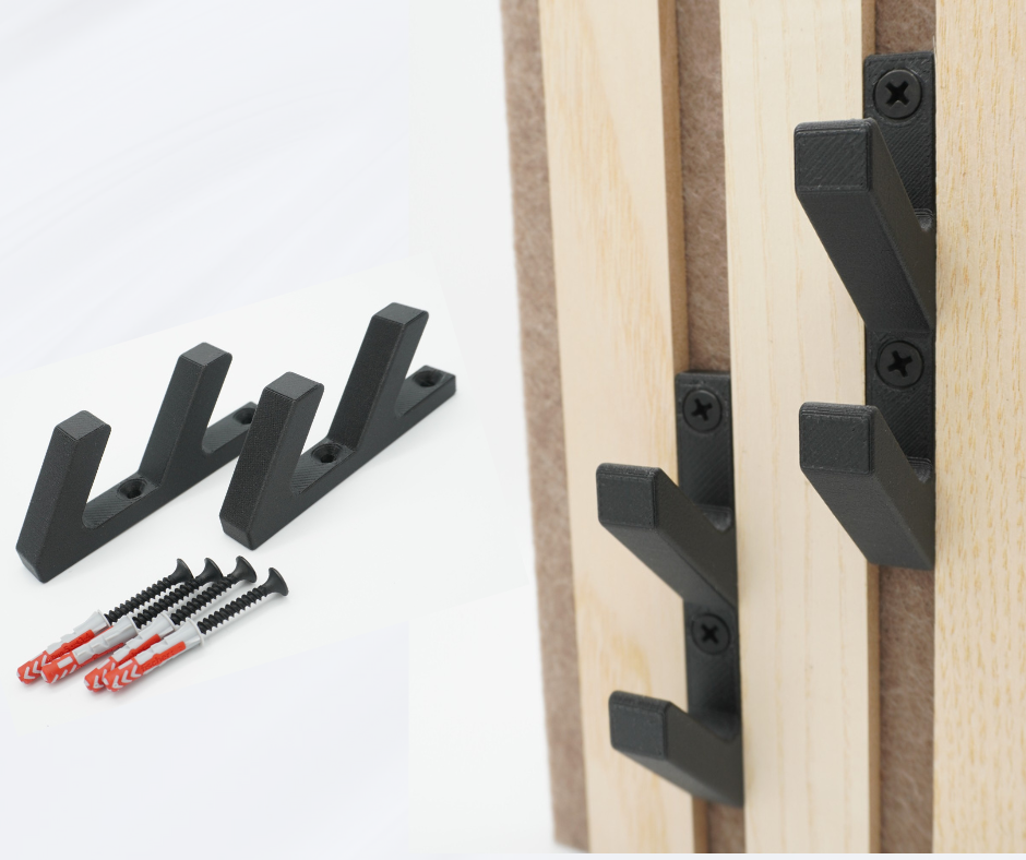 2er-Set Doppel-Garderobenhaken für Momento / Denpanels Akustik Paneele - 13mm inkl. Schrauben