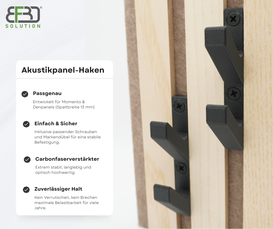 2er-Set Doppel-Garderobenhaken für Momento / Denpanels Akustik Paneele - 13mm inkl. Schrauben BF3D Solution