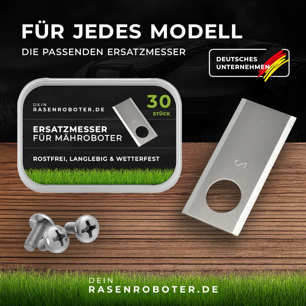 30 Edelstahl Ersatzmesser - Klingen für Scheppach RRMA300 Mähroboter Dein-Rasenroboter.de