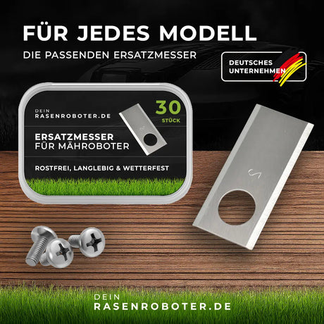 30 Edelstahl Ersatzmesser - Klingen für Scheppach RRMA300 Mähroboter Dein-Rasenroboter.de