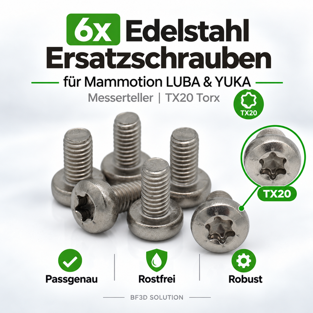 6x Edelstahl Ersatzschrauben für Mammotion LUBA & YUKA Messerteller BF3D Solution