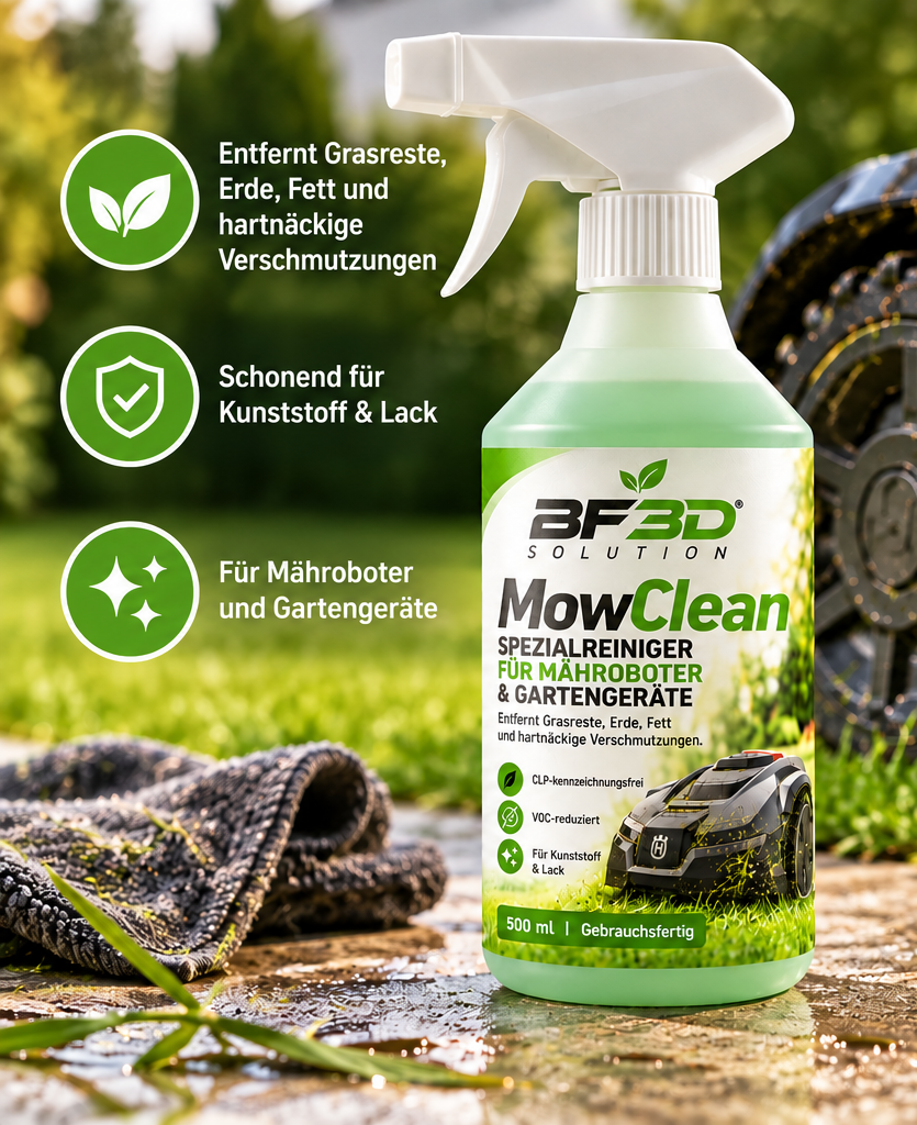 BF3D MowClean Spezialreiniger für Mähroboter & Gartengeräte | 500 ml BF3D Solution