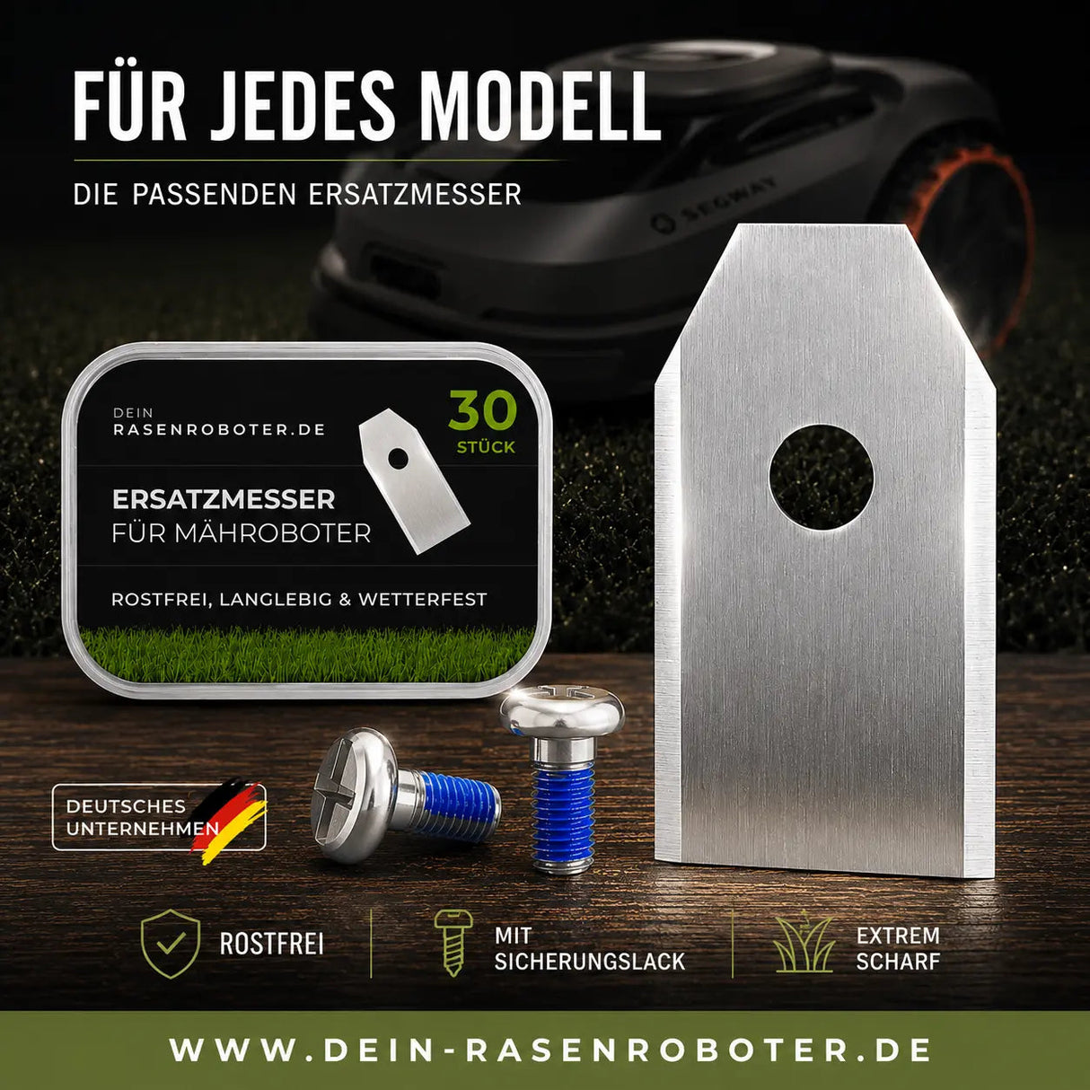 Edelstahl Ersatzklingen Segway Navimow X430E-AWD + X450E-AWD – 30 Stück Dein-Rasenroboter.de