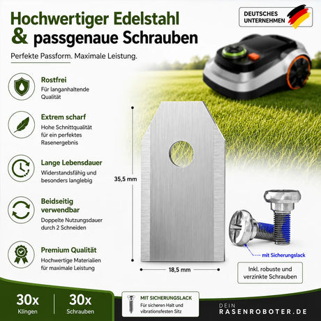 Edelstahl Ersatzklingen Segway Navimow X430E-AWD + X450E-AWD – 30 Stück Dein-Rasenroboter.de