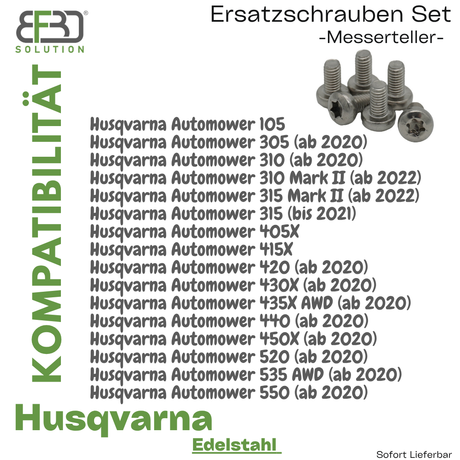 Ersatzschrauben Set (VA) für Messerteller – kompatibel mit Husqvarna Mährobotern/Rasenrobotern BF3D Solution