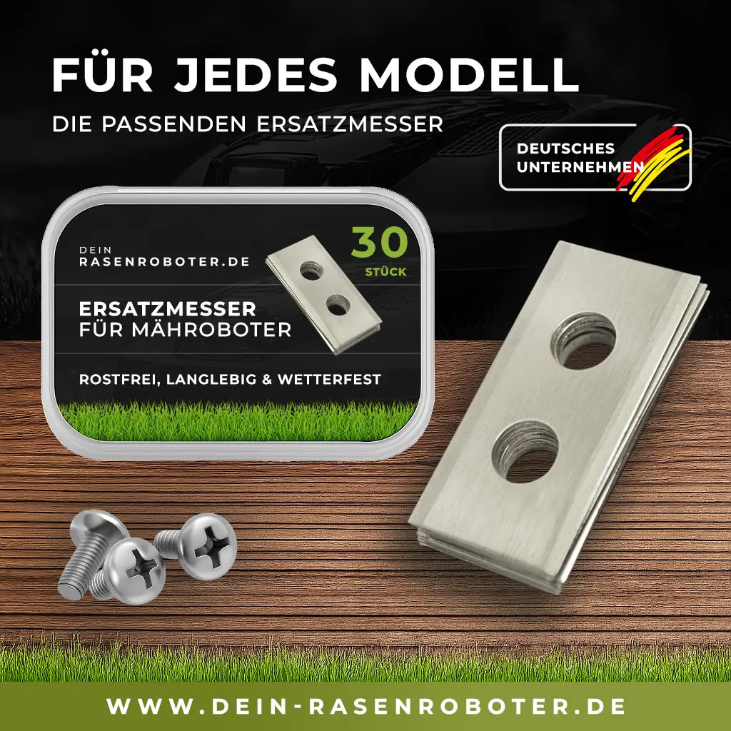 30 Edelstahl 2 Loch  Ersatzklingen / Ersatzmesser Klingen Greenworks Optimow 4 Dein-Rasenroboter.de
