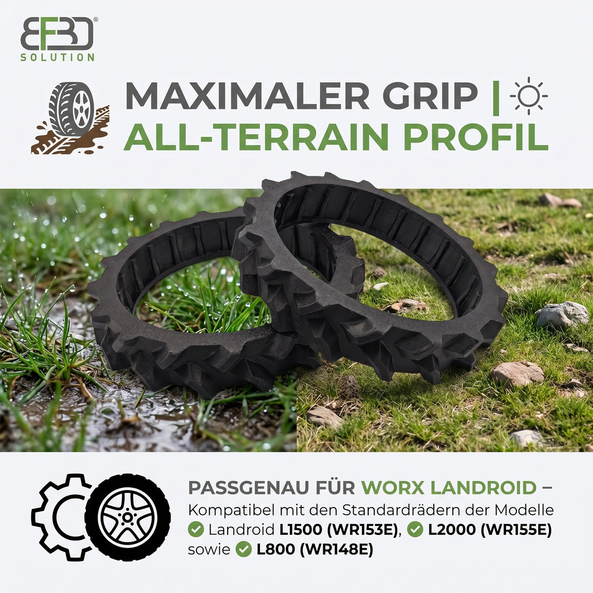 BF3D Radprofil für WORX ®  L1500 L2000 L800 Landroid Gummi All Terrain FLEXIBEL BF3D Solution