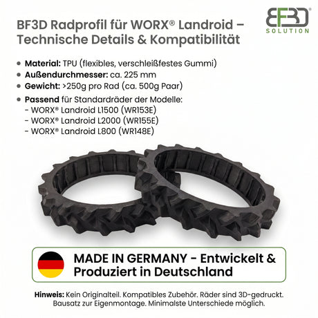 BF3D Radprofil für WORX ®  L1500 L2000 L800 Landroid Gummi All Terrain FLEXIBEL BF3D Solution