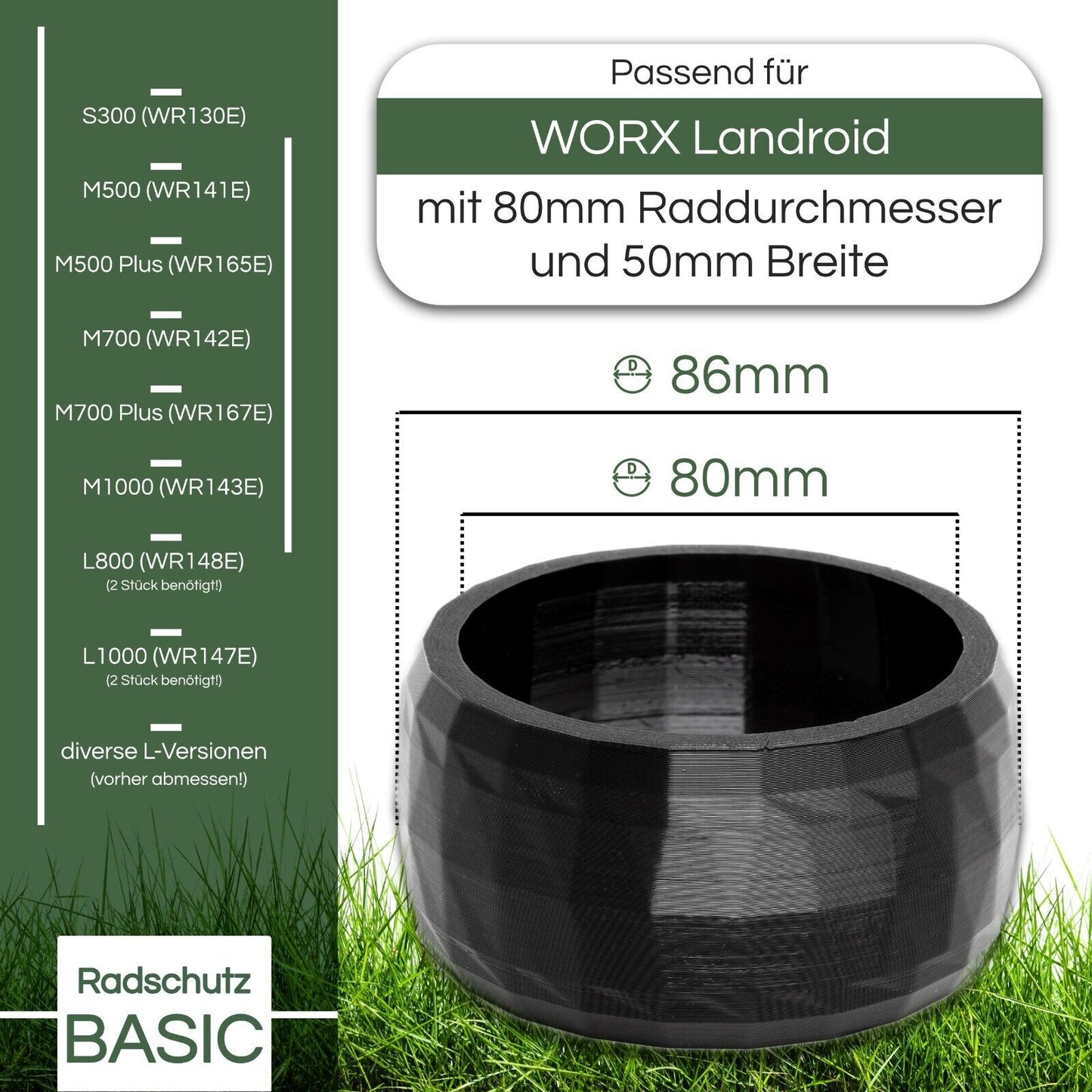 Radschutz für WORX Landroid Frontrad M500 M700 usw. Profil! Tuning!